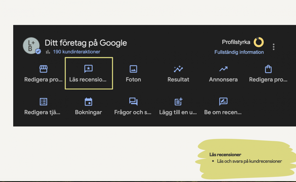 Looks & Brains visar vart man hittar recensioner på Google Företagsprofil